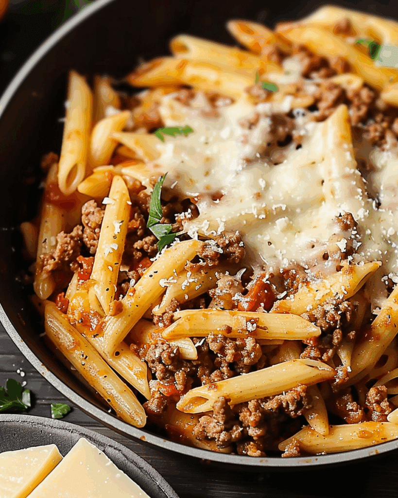Cheesy Penne with Garlic Butter Ground Beef