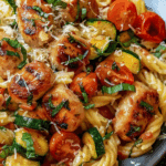 Chicken Sausages with Zucchini, Tomatoes, and Pasta
