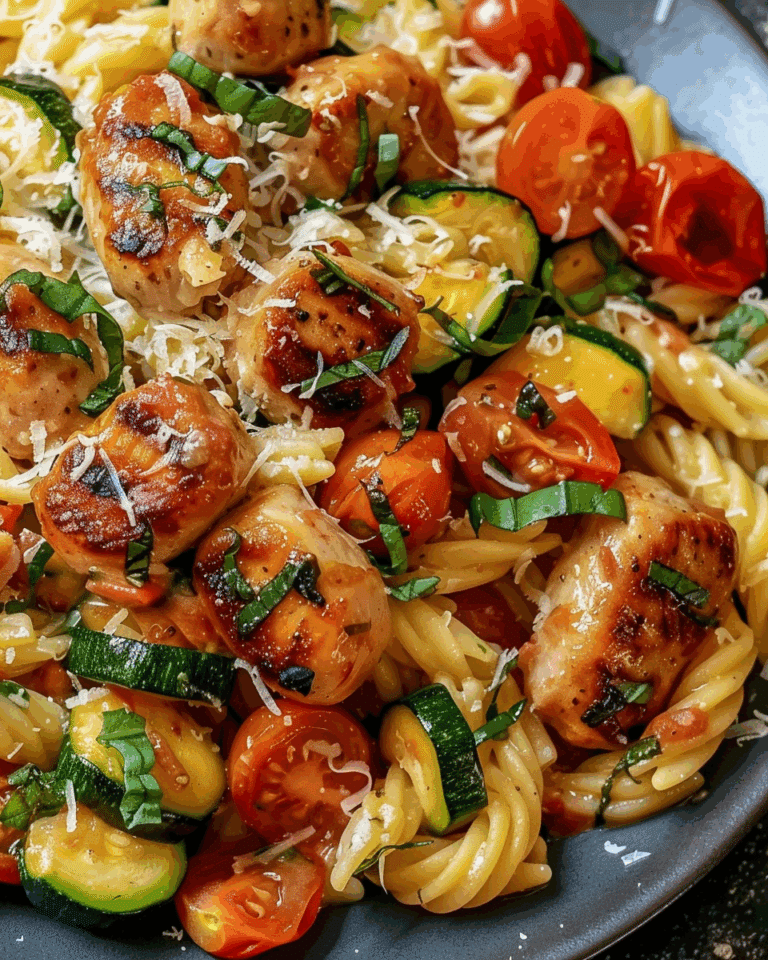 Chicken Sausages with Zucchini, Tomatoes, and Pasta