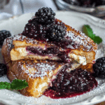 Cream Cheese Stuffed French Toast with Blackberry Compote Delights!