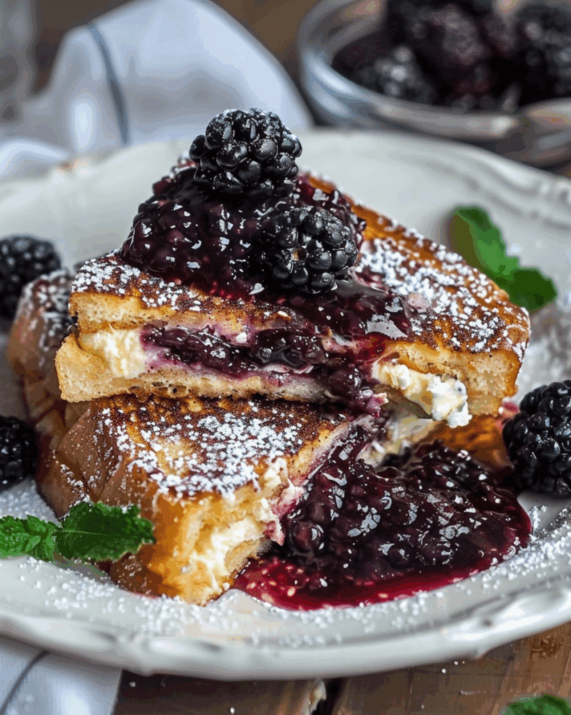 Cream Cheese Stuffed French Toast with Blackberry Compote Delights!