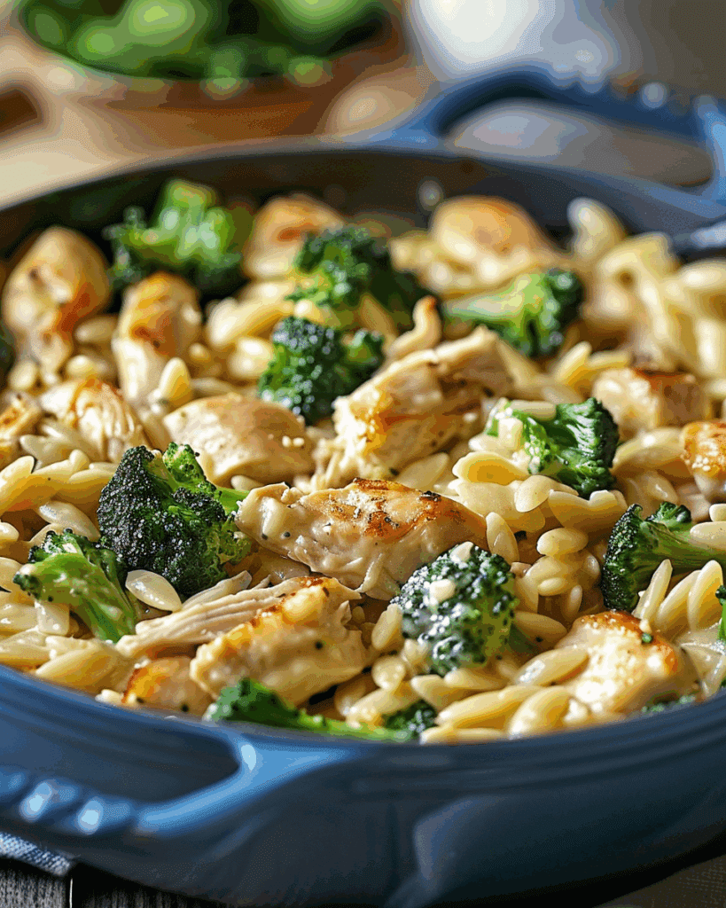 Creamy Cheesy Chicken Broccoli Orzo