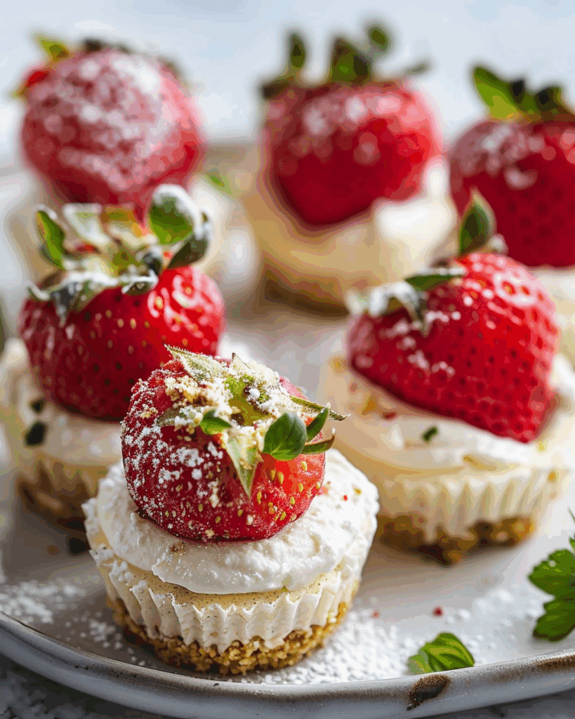 Frozen Ricotta Cheesecake Bites in Strawberries