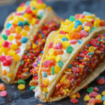Fruity Pebbles Cheesecake Tacos