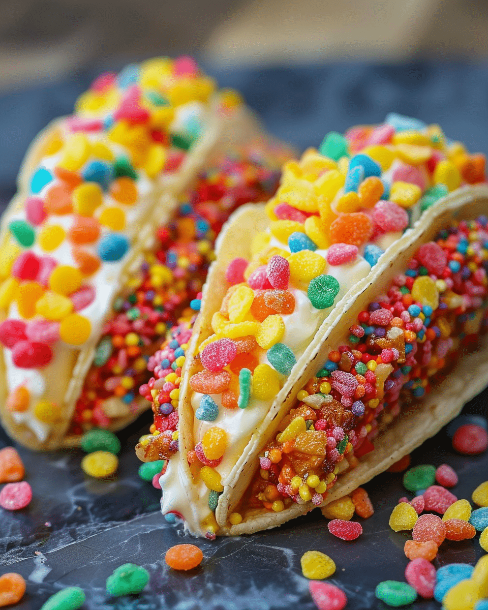 Fruity Pebbles Cheesecake Tacos