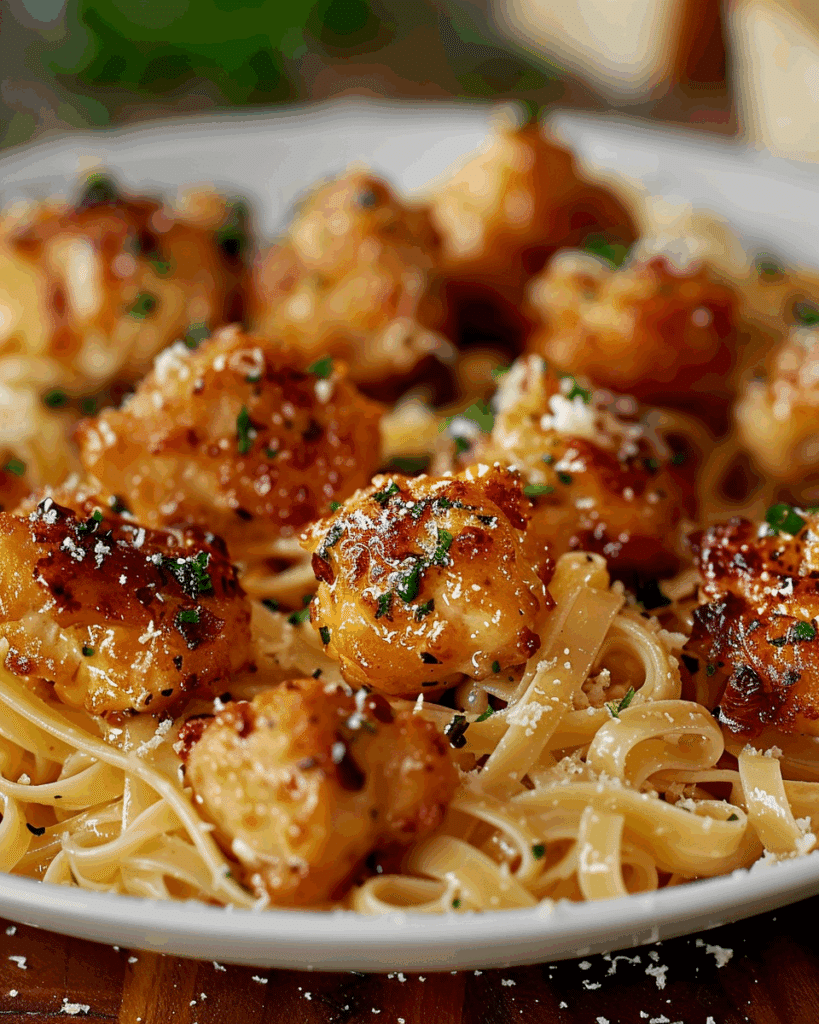 Garlic Butter Chicken Bites with Creamy Parmesan Pasta