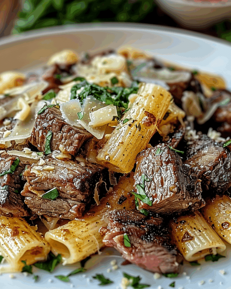 Garlic Butter Steak Tips with Cheesy Rigatoni