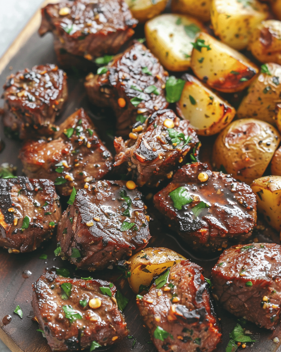 Garlic Steak Bites and Potatoes