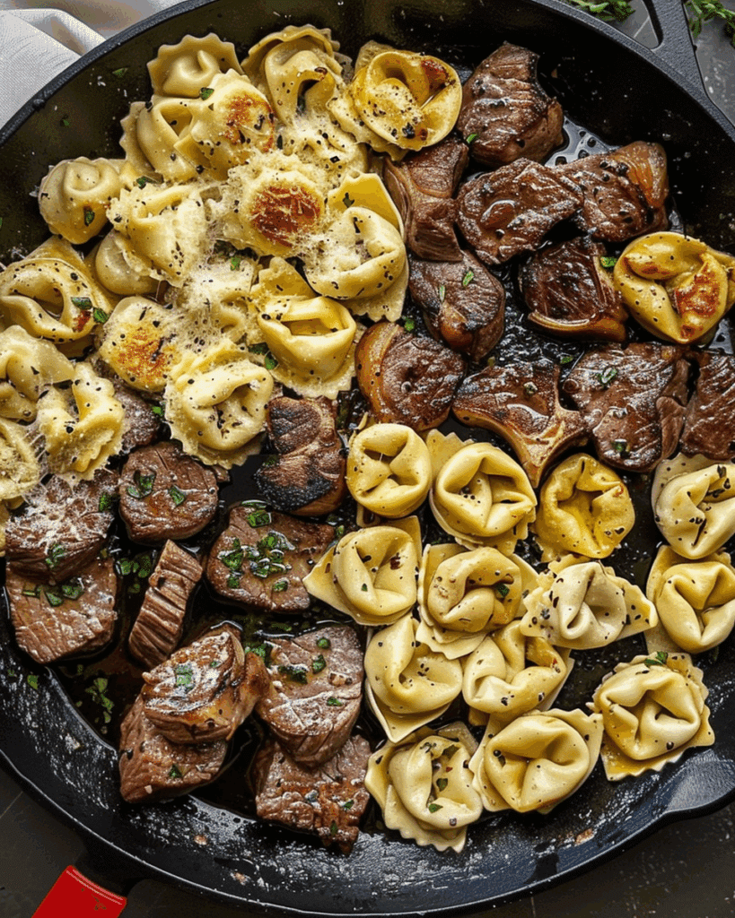 Garlic Steak & Cheese-Filled Tortellini Skillet