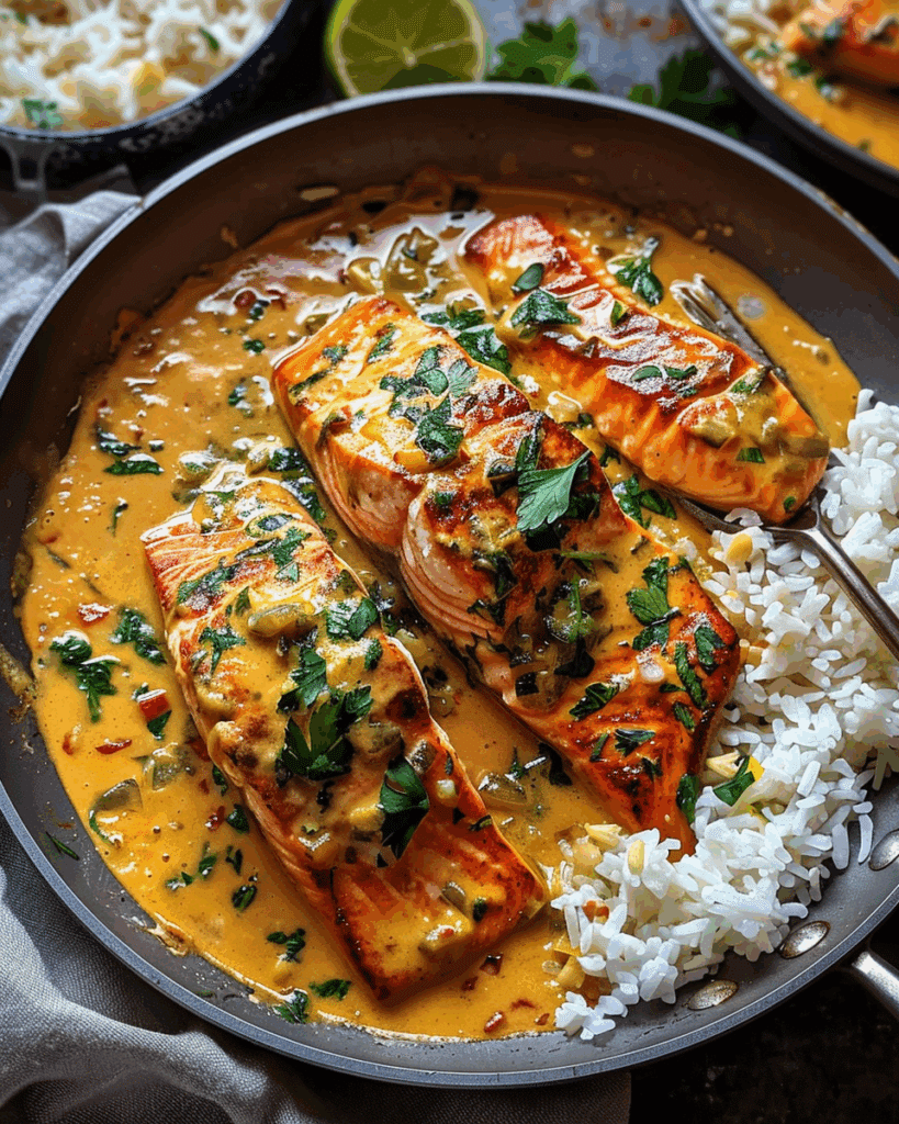 One-Pan Coconut Curry Salmon with Garlic Butter