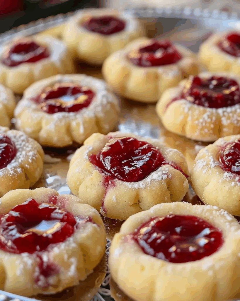 Raspberry Almond Shortbread Thumbprint Cookies