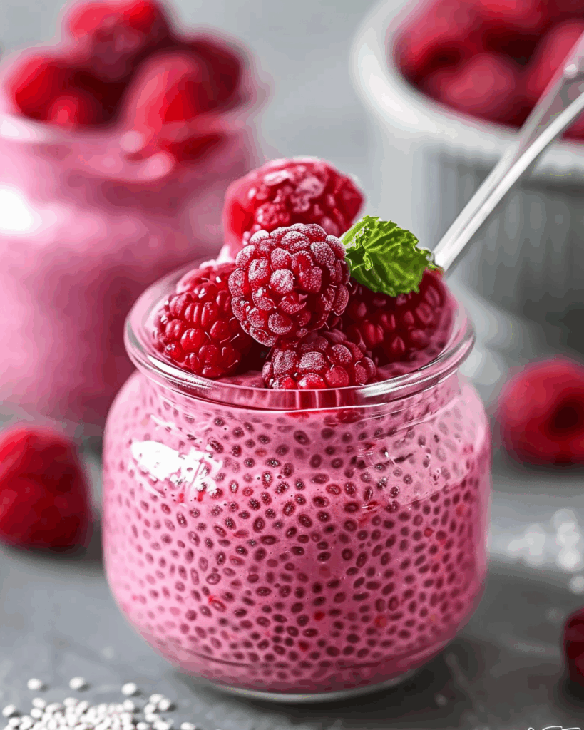 Raspberry Chia Pudding Sweetened with Maple Syrup