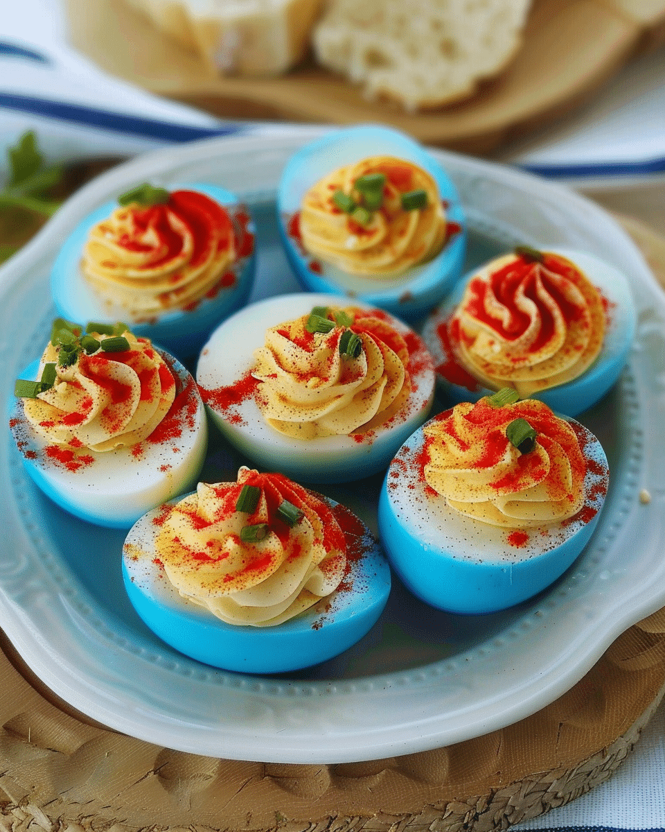 Red, White and Blue Deviled Eggs