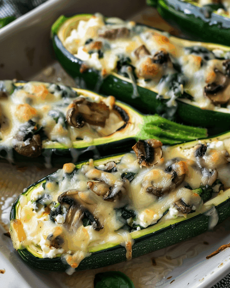 Spinach, Mushroom, and Ricotta Stuffed Zucchini Boats