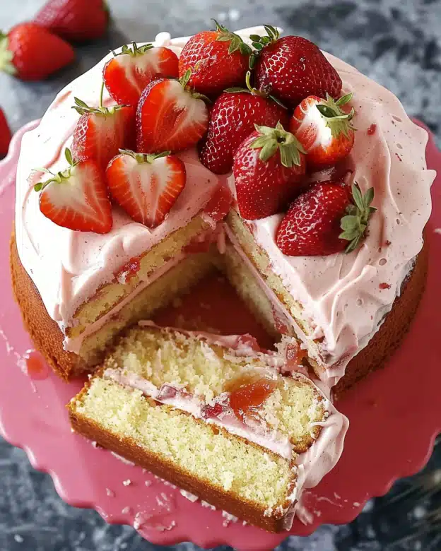 Strawberry Honeybun Cake with Strawberry Cream Icing