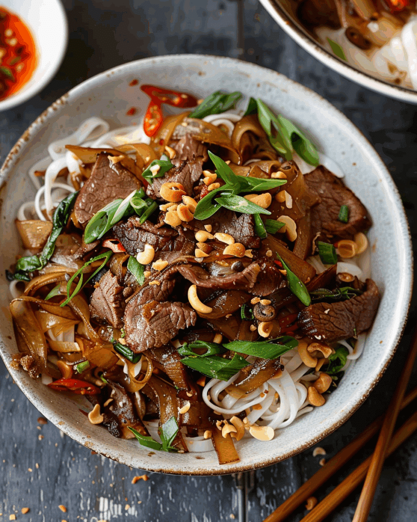 Vietnamese Flat Rice Noodles with Beef