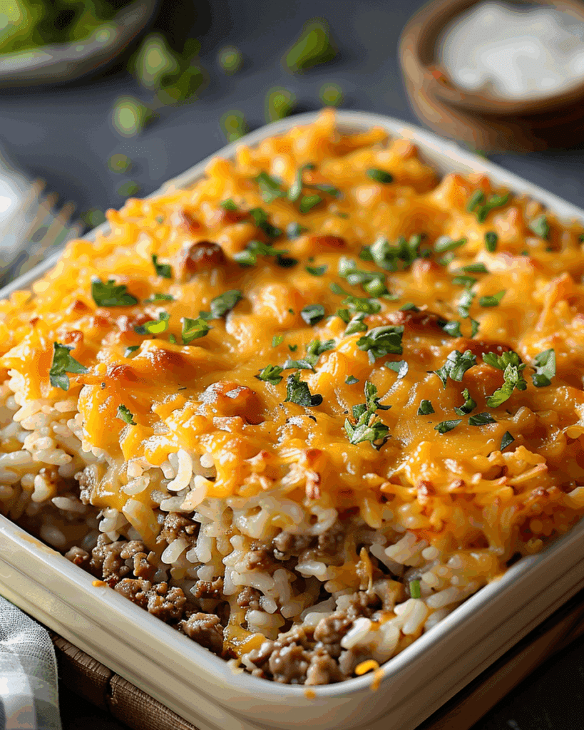 Cheesy Ground Beef and Rice Casserole