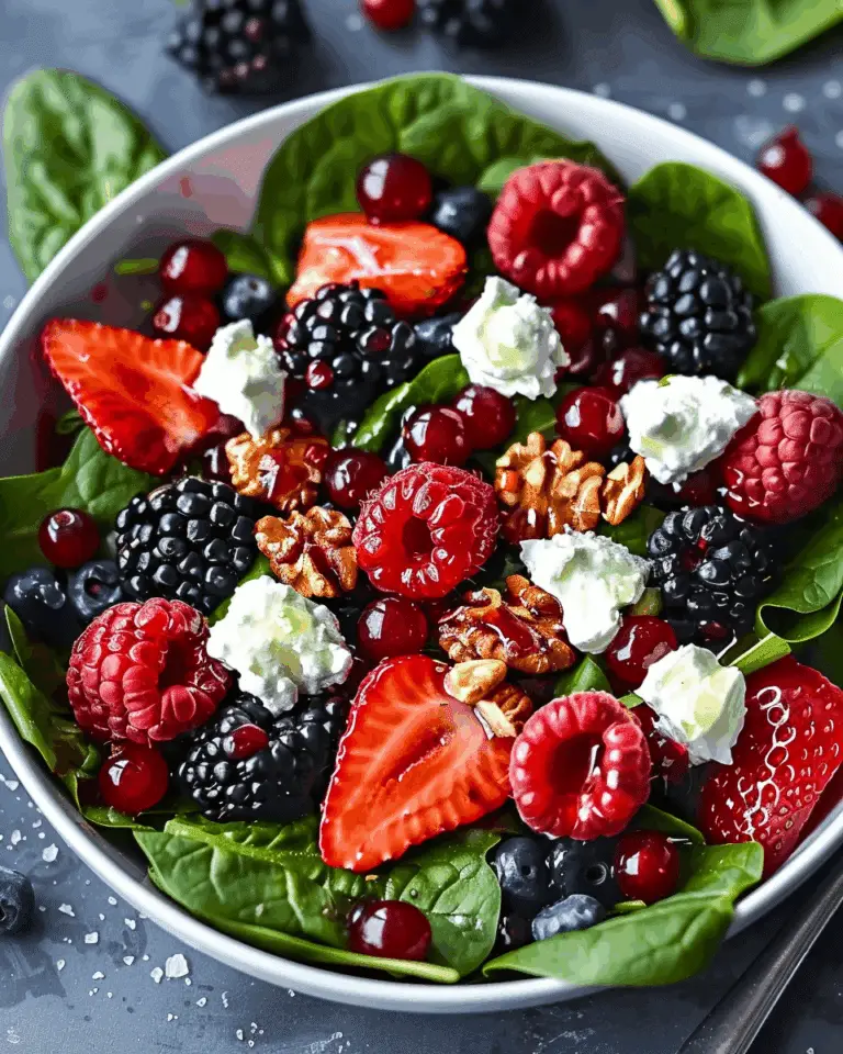 Berry Spinach Salad with Pecans, Feta, and Balsamic Glaze