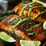 Baked Cajun Salmon with Creamy Avocado Lime Sauce
