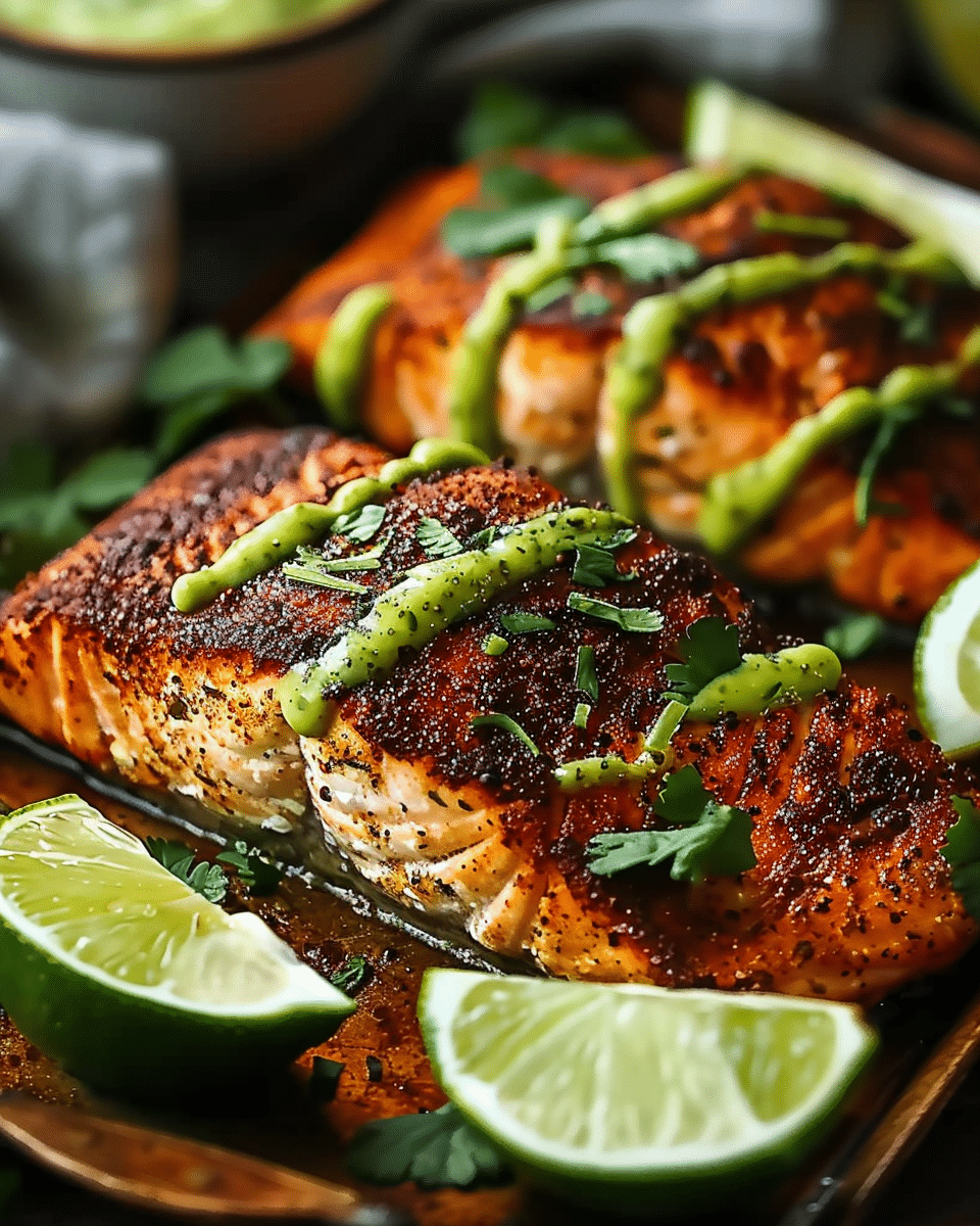 Baked Cajun Salmon with Creamy Avocado Lime Sauce