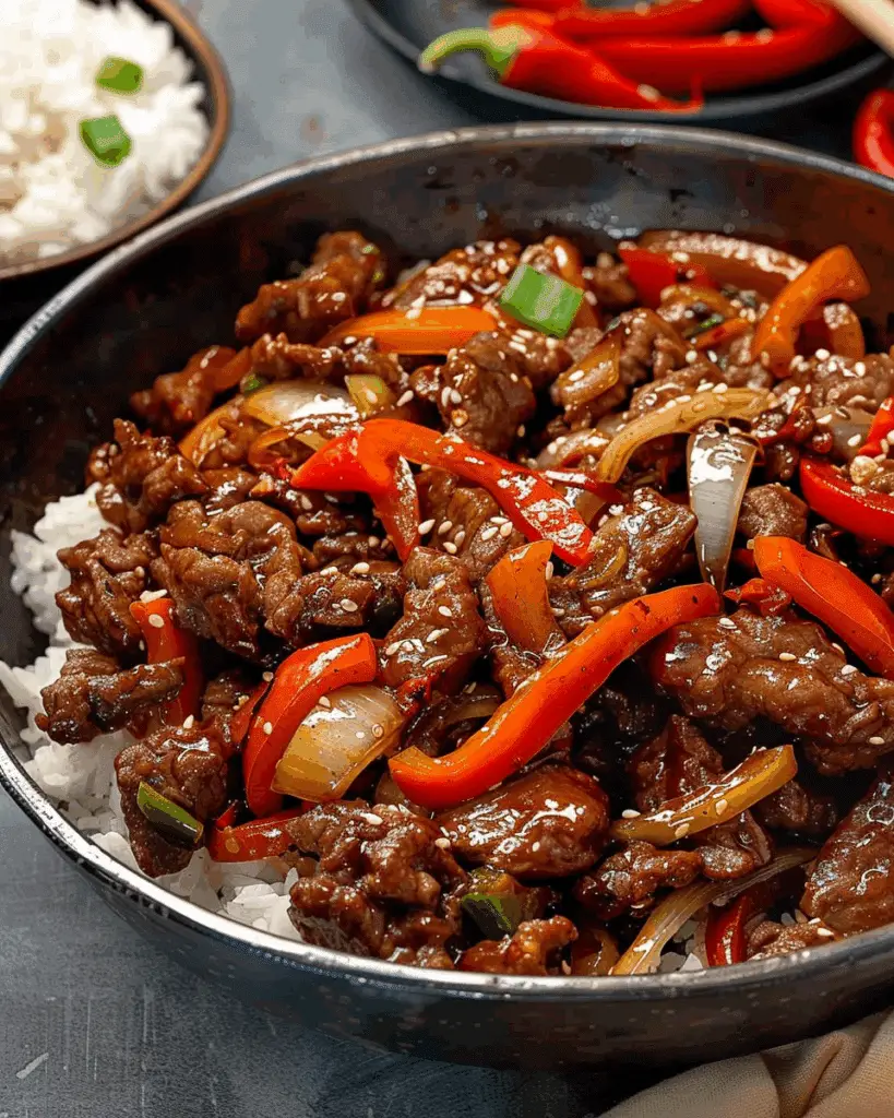 Crispy Beef Stir-Fry with Peppers and Onions