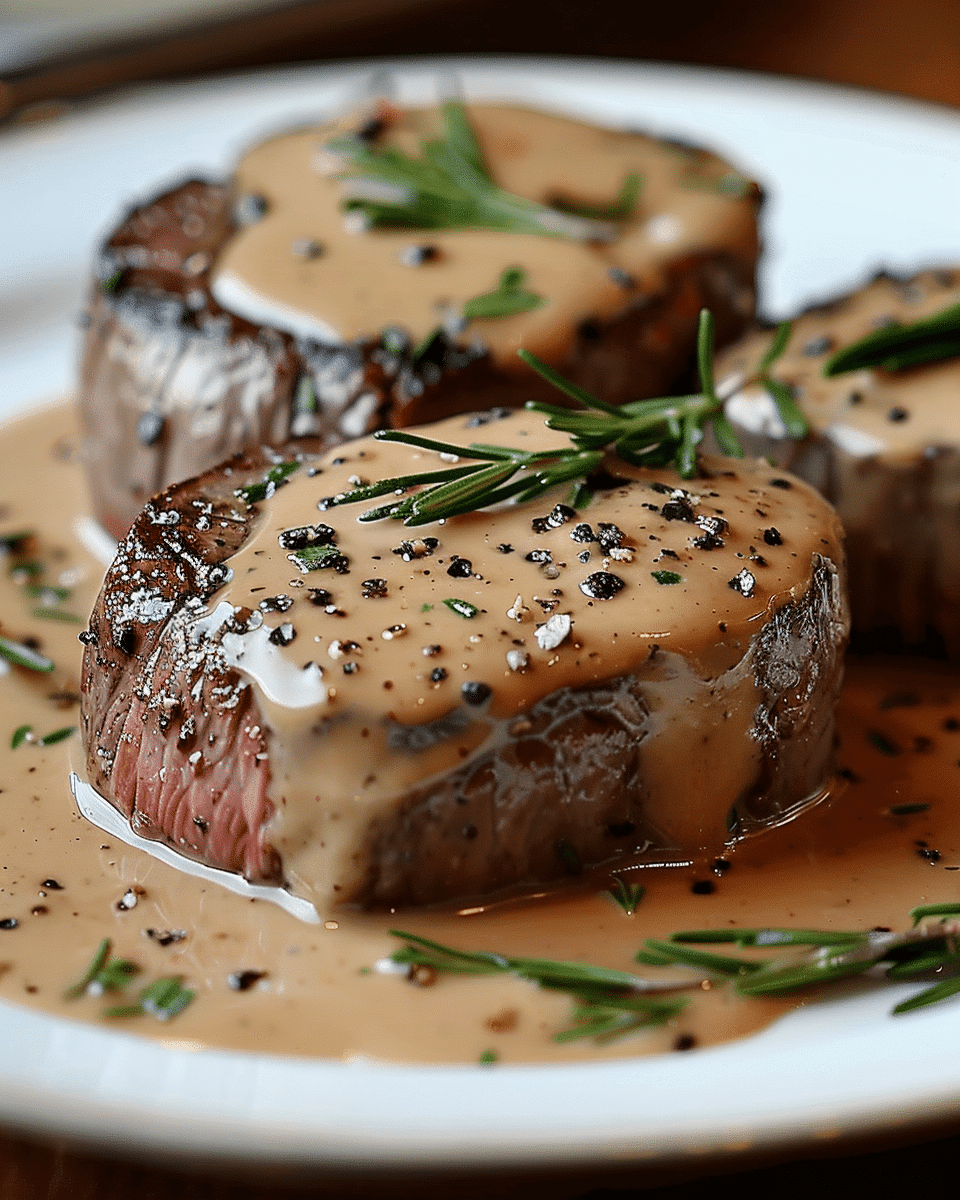 Filet Mignon with Peppercorn Sauce