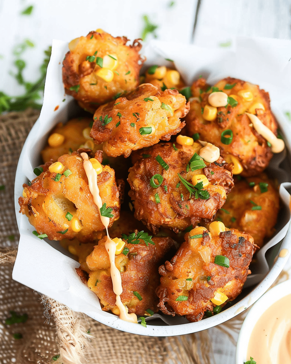 Fried Corn Fritters with Sriracha Mayo