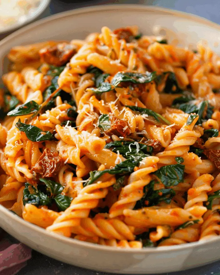 Healthy Sun Dried Tomato Pasta with Spinach (No Cream!)