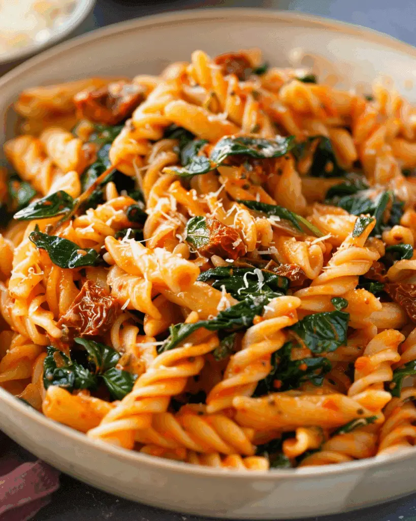 Healthy Sun Dried Tomato Pasta with Spinach (No Cream!)
