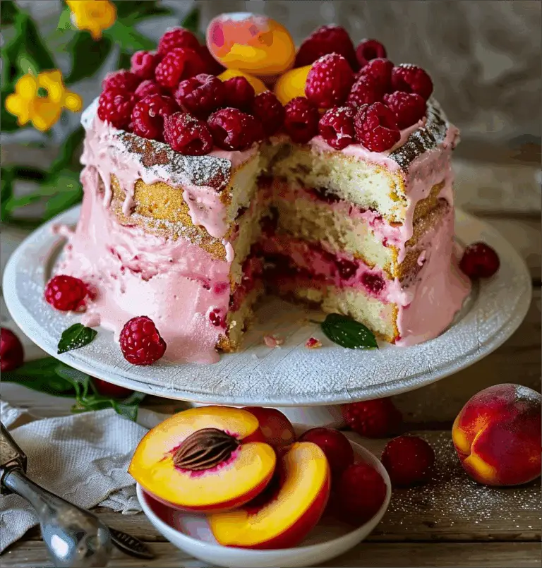 Juicy Peach Raspberry Cake