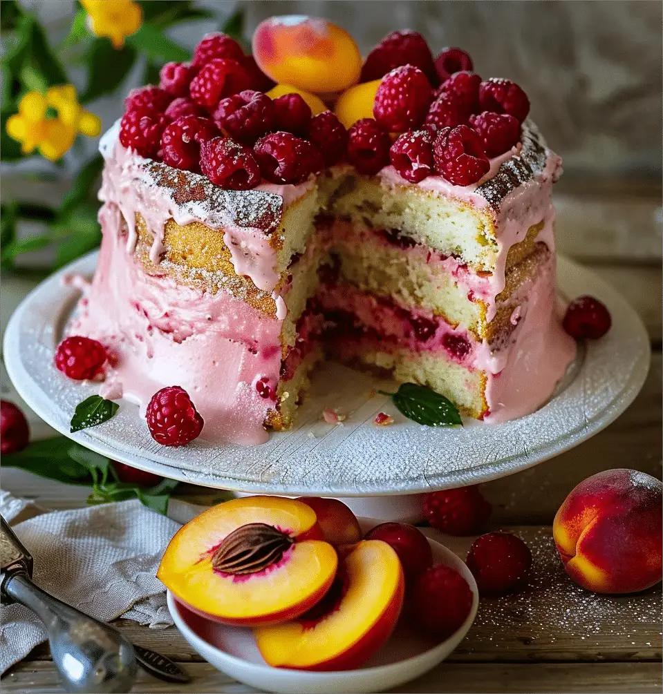 Juicy Peach Raspberry Cake