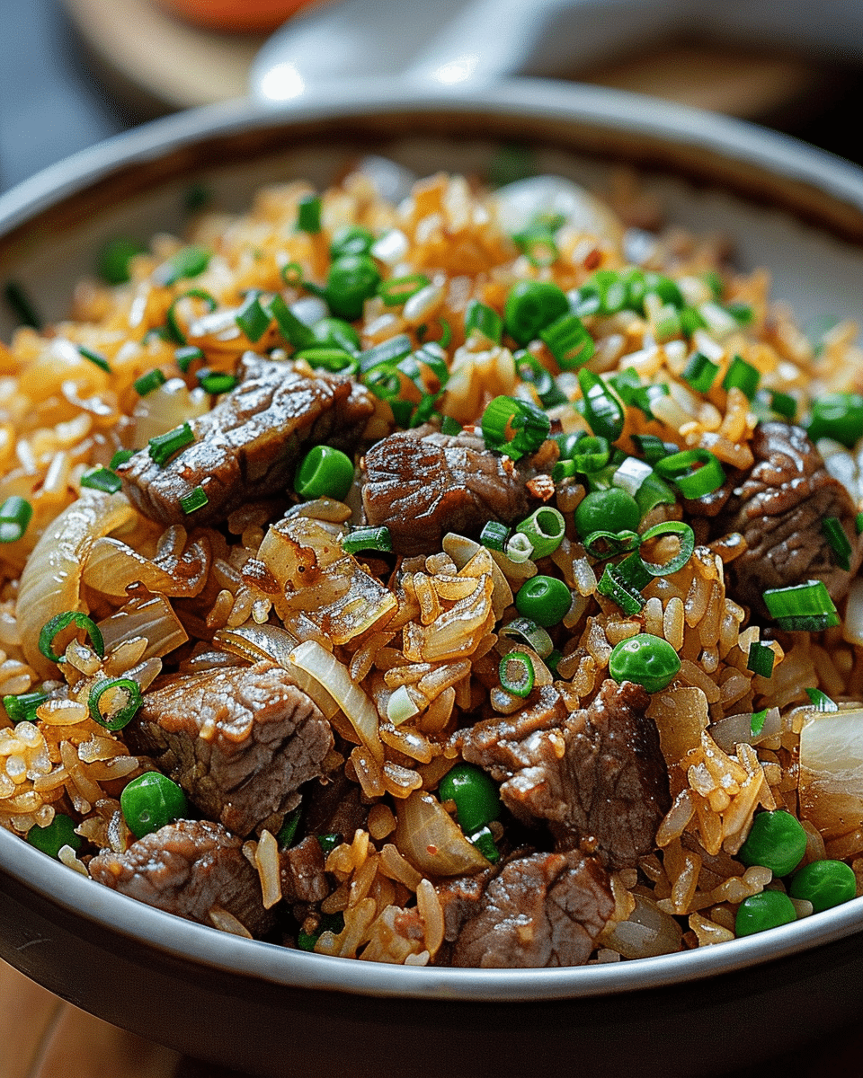 Savory Onion Beef Fried Rice