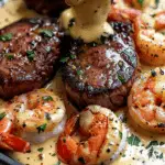 Surf & Turf with Creamy Garlic Sauce
