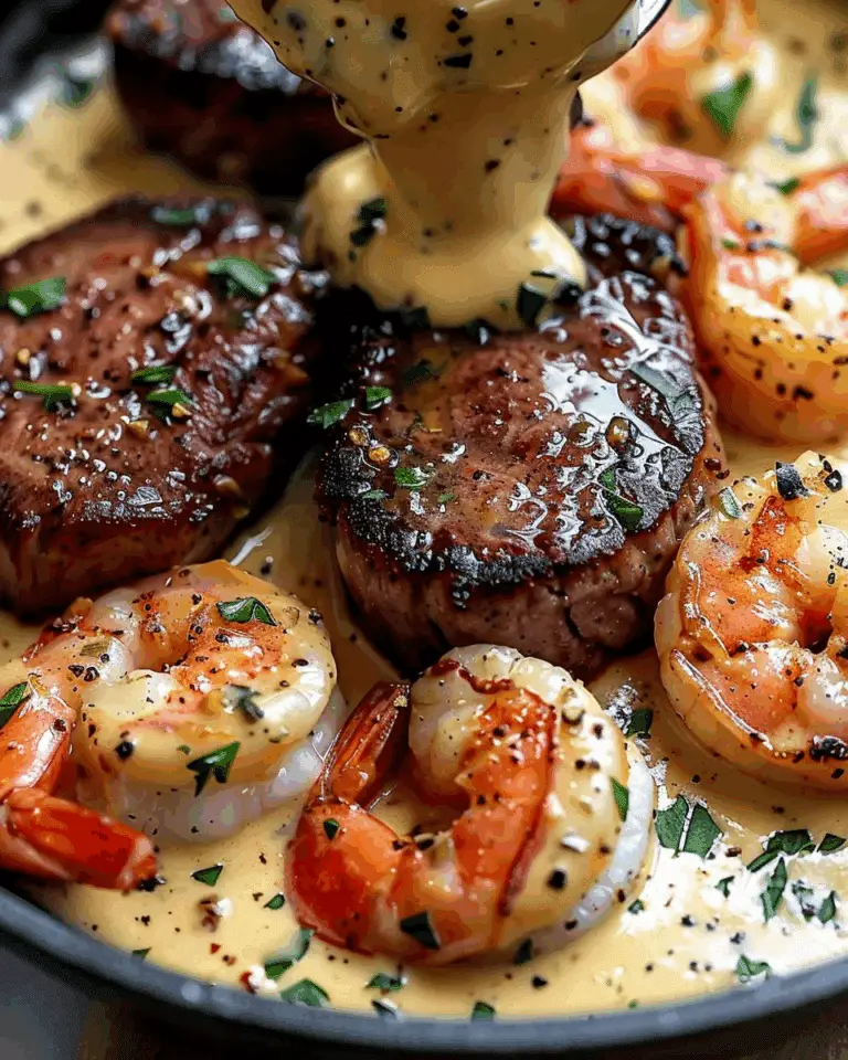 Surf & Turf with Creamy Garlic Sauce