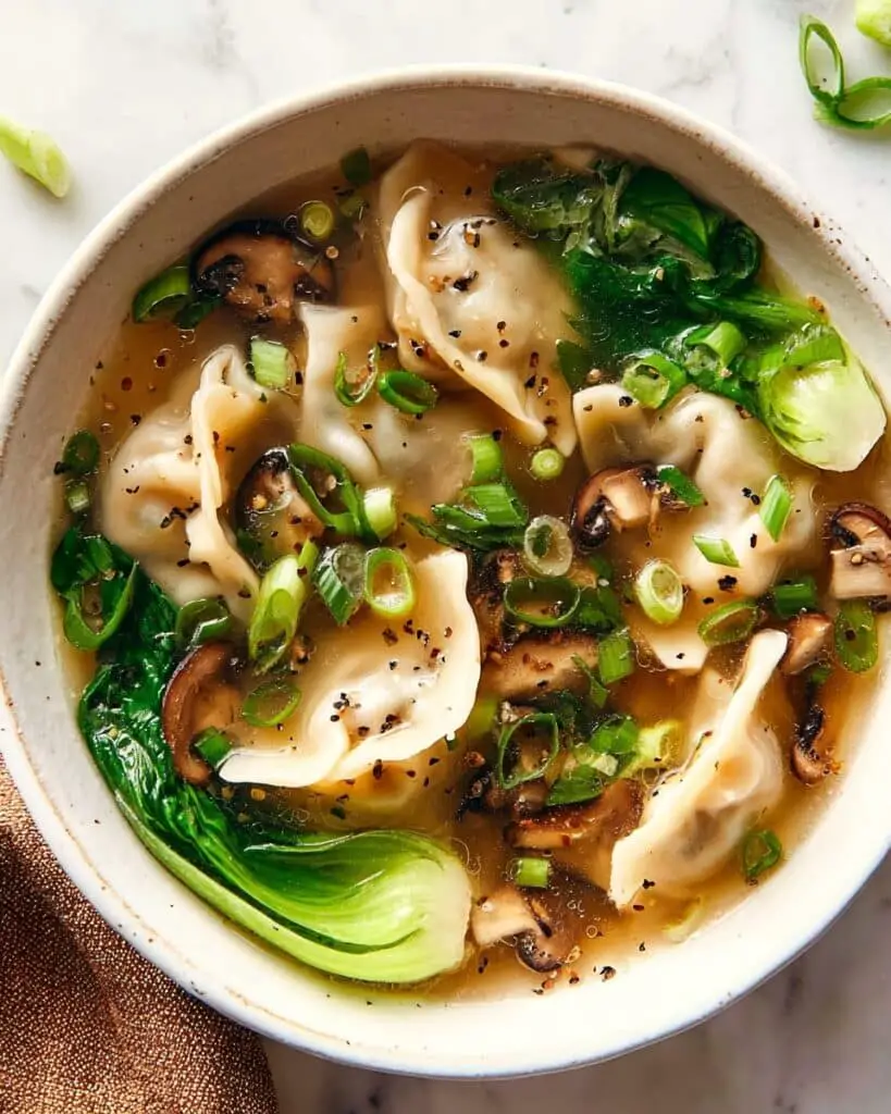 Potsticker Soup with Mushrooms and Baby Bok Choy Recipe