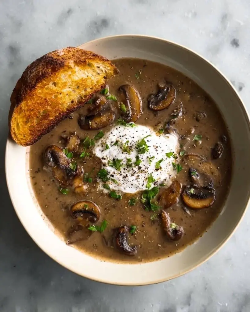 Creamy Mushroom Soup with Herbs and Sourdough Recipe