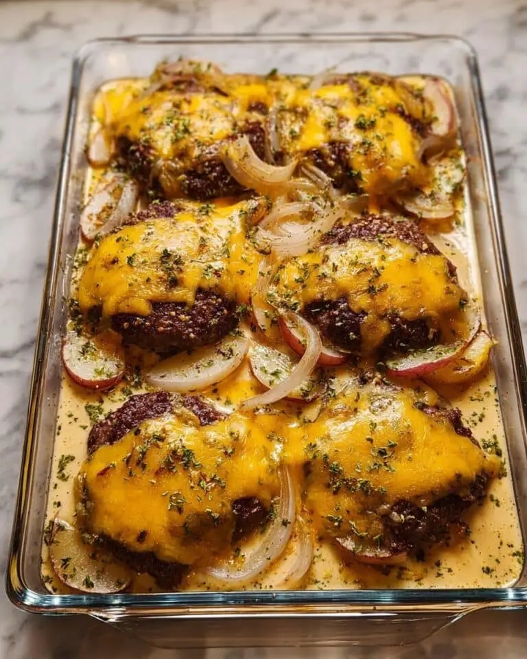Amish Cheesy Hamburger Steak Bake Casserole with Potatoes Recipe