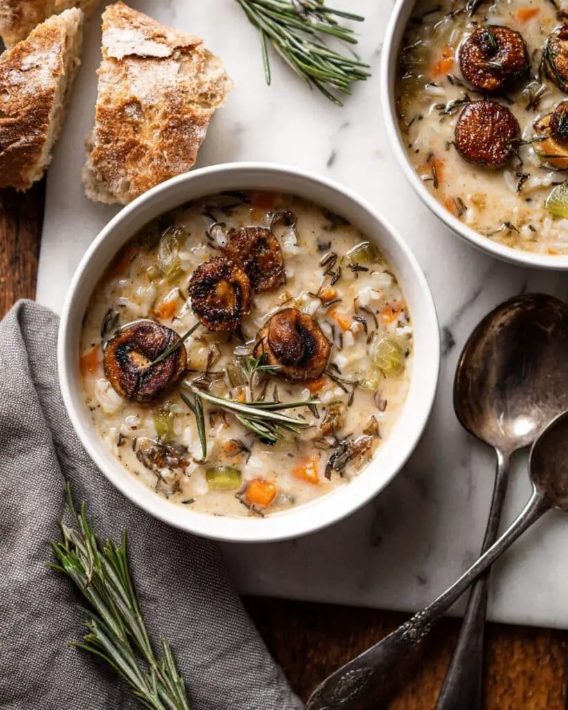 Creamy Wild Rice Chicken Soup with Roasted Mushrooms Recipe